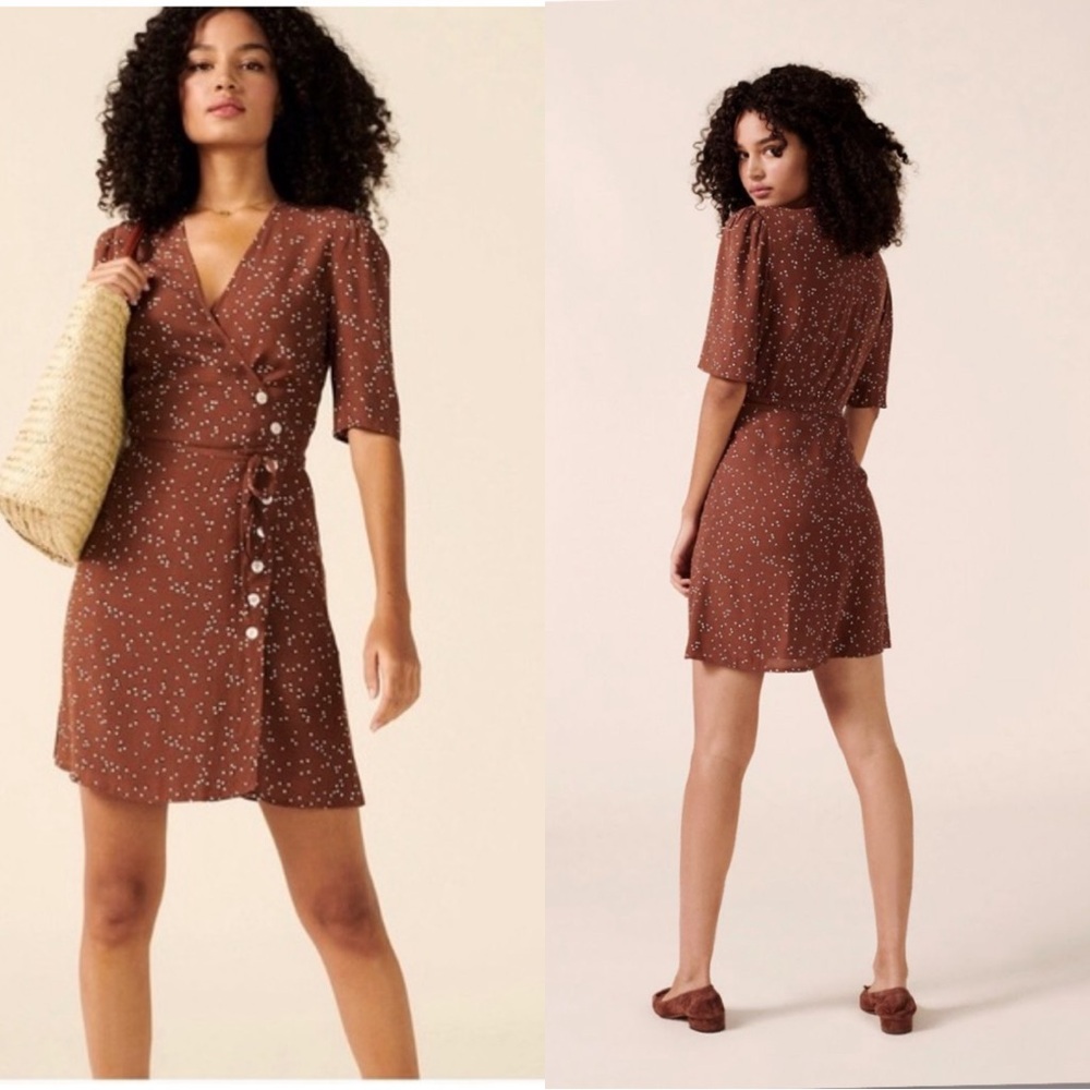 Rouje Brown Mini Wrap Dress with White Speckle